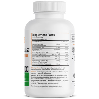 Bronson Super B Vitamin B Complex Sustained Release for Energy, 60 Tablets | B1, B2, B3, B6, Folic Acid, B12, Biotin & Pantothenic Acid, One-Tablet Formula, Non-GMO, Gluten-Free & Soy-Free
