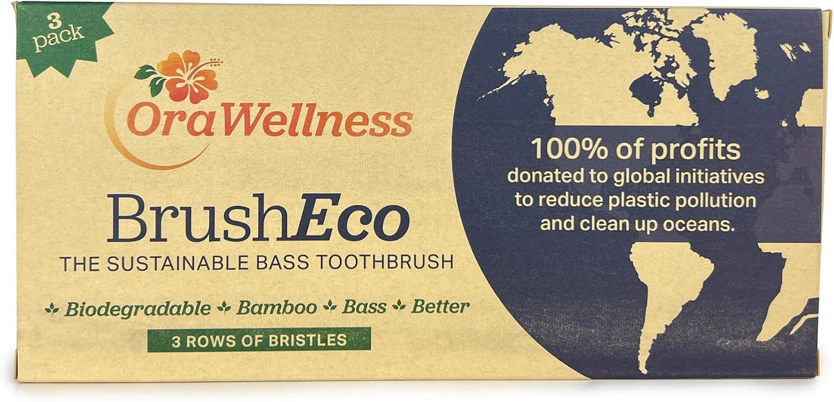 OraWellness BrushEco Bamboo Toothbrush, 3 Rows, Wooden Toothbrush
