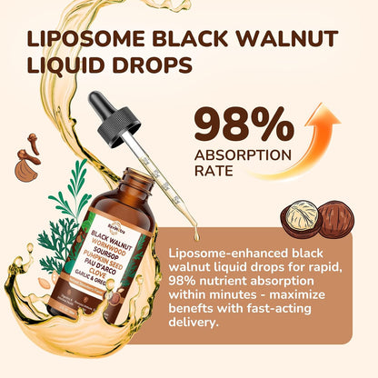 16 in 1 Wormwood Black Walnut Clove Cleanse for Humans Liquid Drops with Soursop Oil of Oregano Pumpkin Seed PAU D’arco Garlic for Gut Cleanse & Digestive Health, Strawberry Flavor 2 Fl Oz