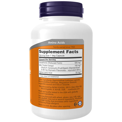 NOW Foods Supplements, Glutathione 500 mg, With Milk Thistle Extract & Alpha Lipoic Acid, Free Radical Neutralizer*, 60 Veg Capsules
