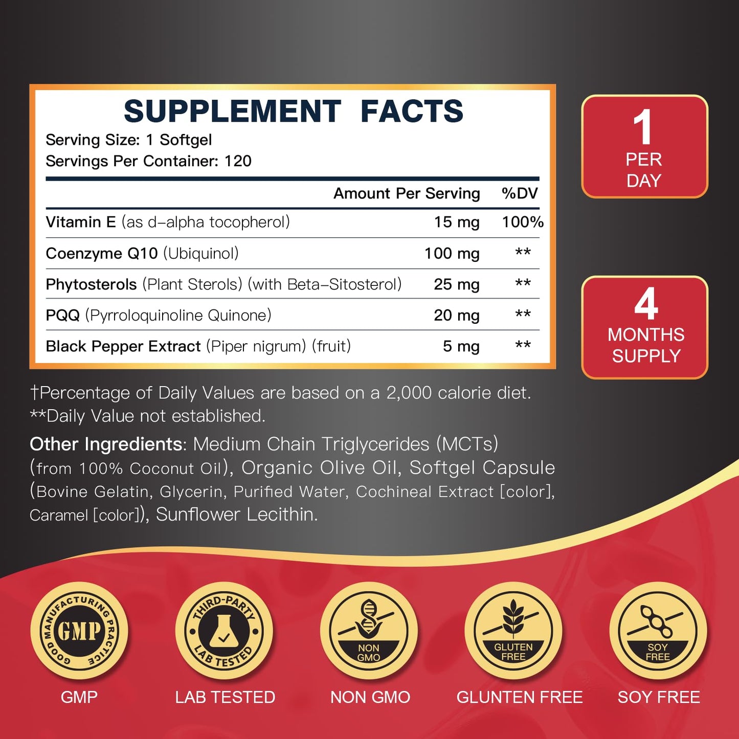 DRFOSTER CoQ10 100mg Ubiquinol - Coenzyme Q10 Co Q 10 Supplement Cq10 with PQQ & Vitamin E & Black Pepper - 120 Count