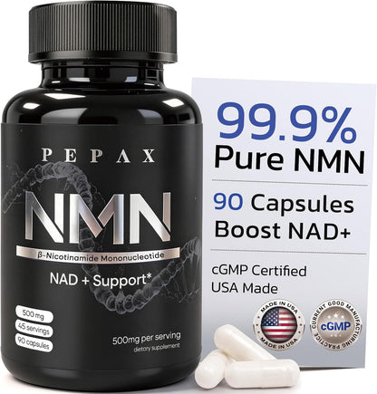 NMN Supplement 500mg - 99.9% Pure NMN Supplement Capsules for Increased NAD Levels & Healthy Aging - Third Party Tested Stabilized Capsules, cGMP Certified, 90 Liposomal NMN (45 Servings)