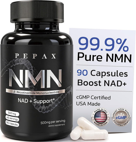 NMN Supplement 500mg - 99.9% Pure NMN Supplement Capsules for Increased NAD Levels & Healthy Aging - Third Party Tested Stabilized Capsules, cGMP Certified, 90 Liposomal NMN (45 Servings)