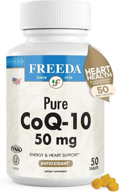 FREEDA CoQ10 50mg Vegan Coenzyme Q10 Supplement - 50 Count | Vegan Coq10 Supplement with 50mg Pure Ubiquinone to Support Cardiovascular Wellness, Healthy Aging, Gum Health