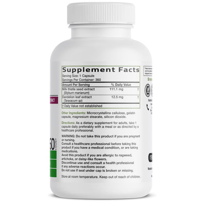 Bronson Milk Thistle Silymarin Marianum & Dandelion Extract, 120 Capsules | 2-in-1 Liver Cleanse, Health, Detox & Antioxidant Support, Non-GMO, Gluten-Free, Soy-Free
