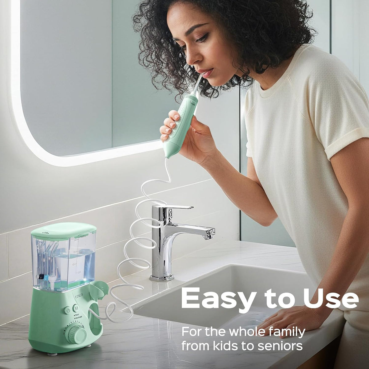COSLUS E2 Water Dental Flosser for Teeth, Multi-User Family Use, Green
