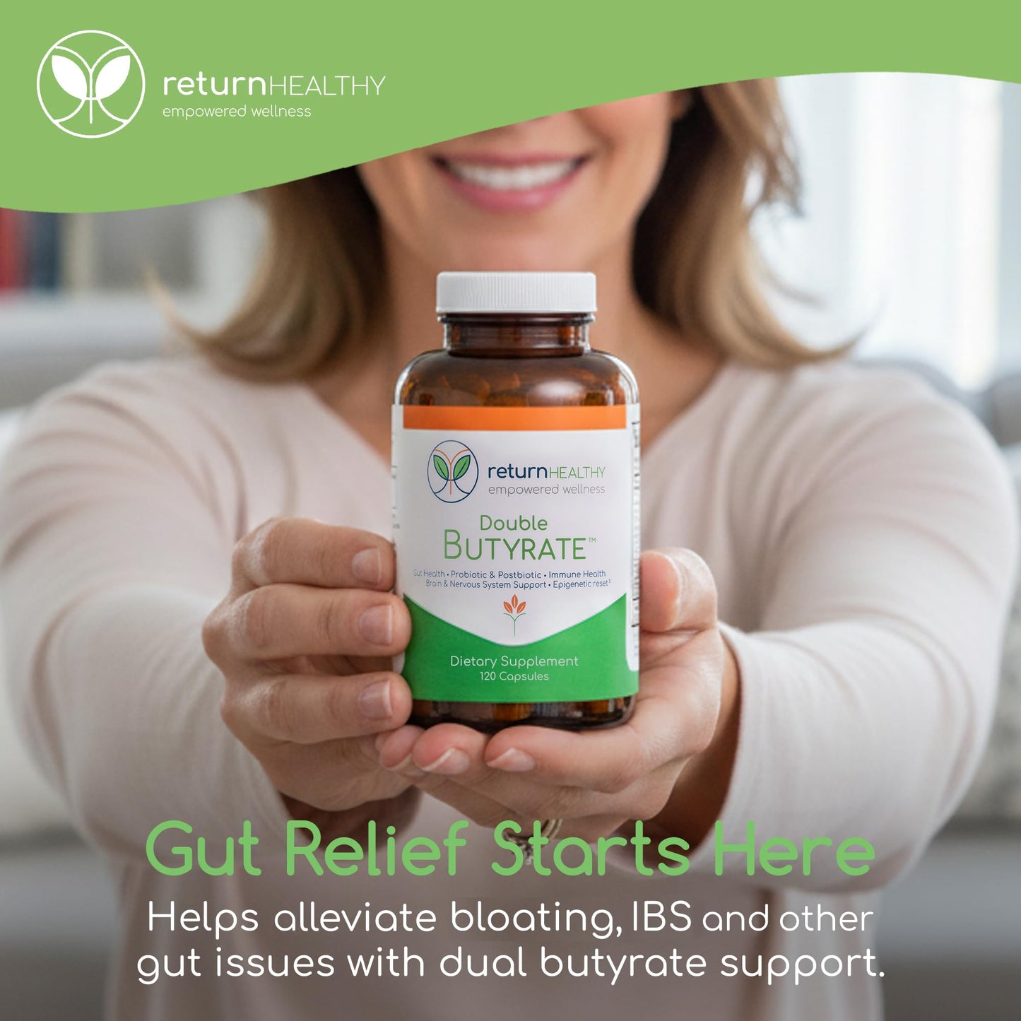 Double Butyrate Gut Health Supplement | Probiotic & Postbiotic Digestive Supplements for Gut Support | Enhances Immune, Brain, & Nervous System Function | Odor-Free Formula | 120 caps
