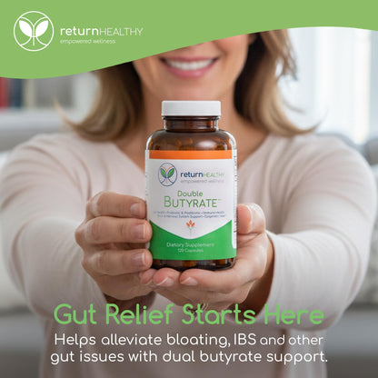 Double Butyrate Gut Health Supplement | Probiotic & Postbiotic Digestive Supplements for Gut Support | Enhances Immune, Brain, & Nervous System Function | Odor-Free Formula | 120 caps