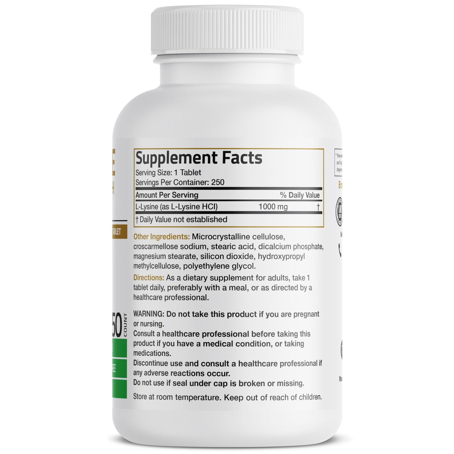 Bronson L-Lysine Extra Strength 1000 MG per Tablet High Potency, Immune Support & Supports Collagen Synthesis, Non-GMO, 100 Vegetarian Tablets