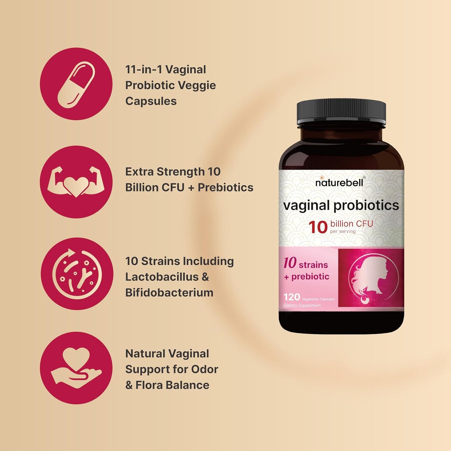NatureBell Magnesium Glycinate Capsules 500mg & Vaginal Probiotics for Women in Veggie Capsules | Bundle Pack | Chelated & Purified Mineral | 10 Strains & 10 Billion CFU