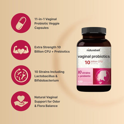 NatureBell Magnesium Glycinate Capsules 500mg & Vaginal Probiotics for Women in Veggie Capsules | Bundle Pack | Chelated & Purified Mineral | 10 Strains & 10 Billion CFU