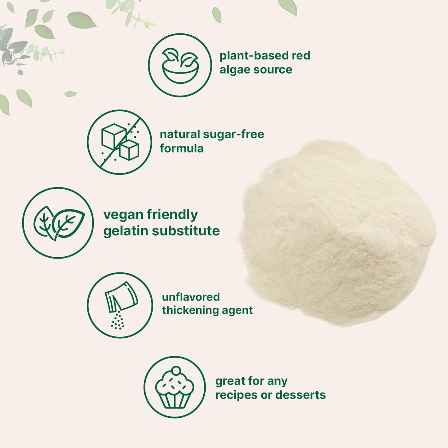 Agar Agar Powder, 1lb (16oz) | Planted-Based Source from Red Algae | Unflavored Thickening Agent for Cooking & Baking | Vegan Substitute for Beef Gelatin | Non-GMO, Vegan Friendly