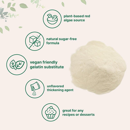 Agar Agar Powder, 1lb (16oz) | Planted-Based Source from Red Algae | Unflavored Thickening Agent for Cooking & Baking | Vegan Substitute for Beef Gelatin | Non-GMO, Vegan Friendly