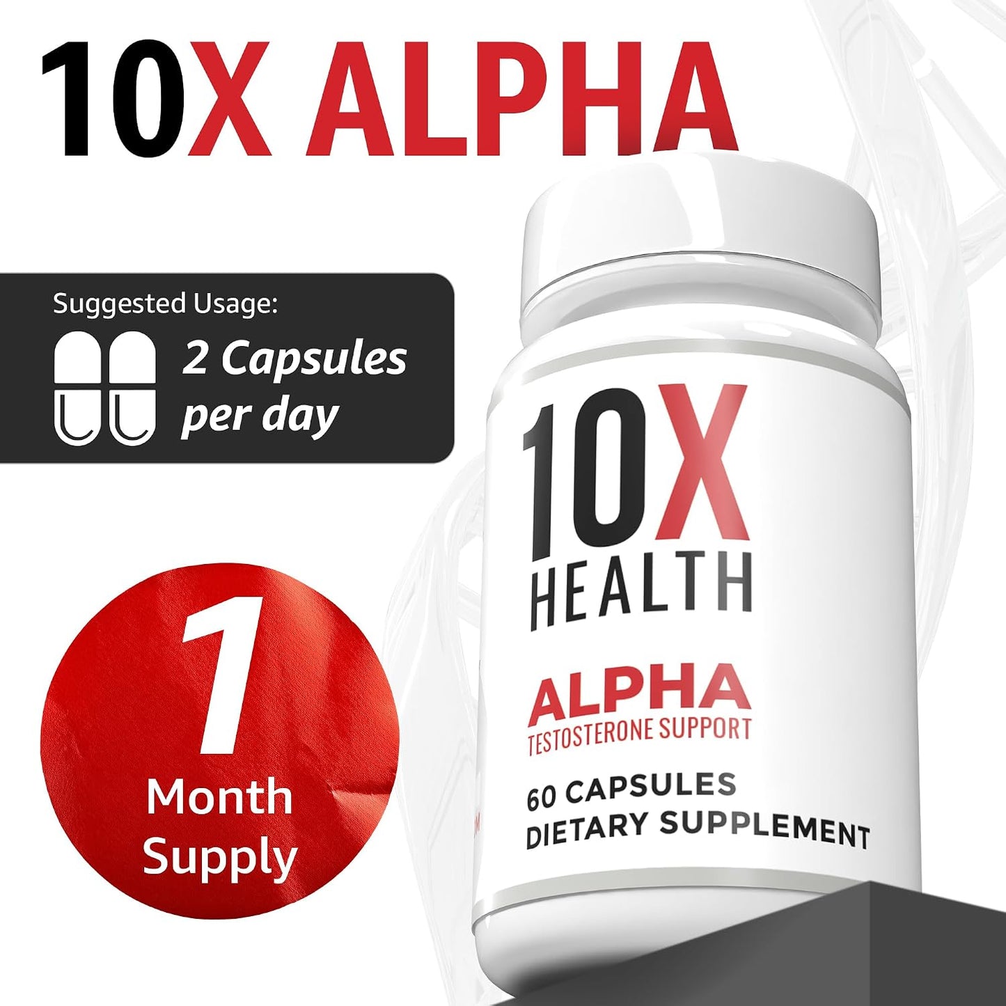 10X Health Tongkat Ali - 60 Capsules | Testosterone Booster for Men: Eurycoma Longifolia 1000mg, Strength, Vitality & Muscle Growth