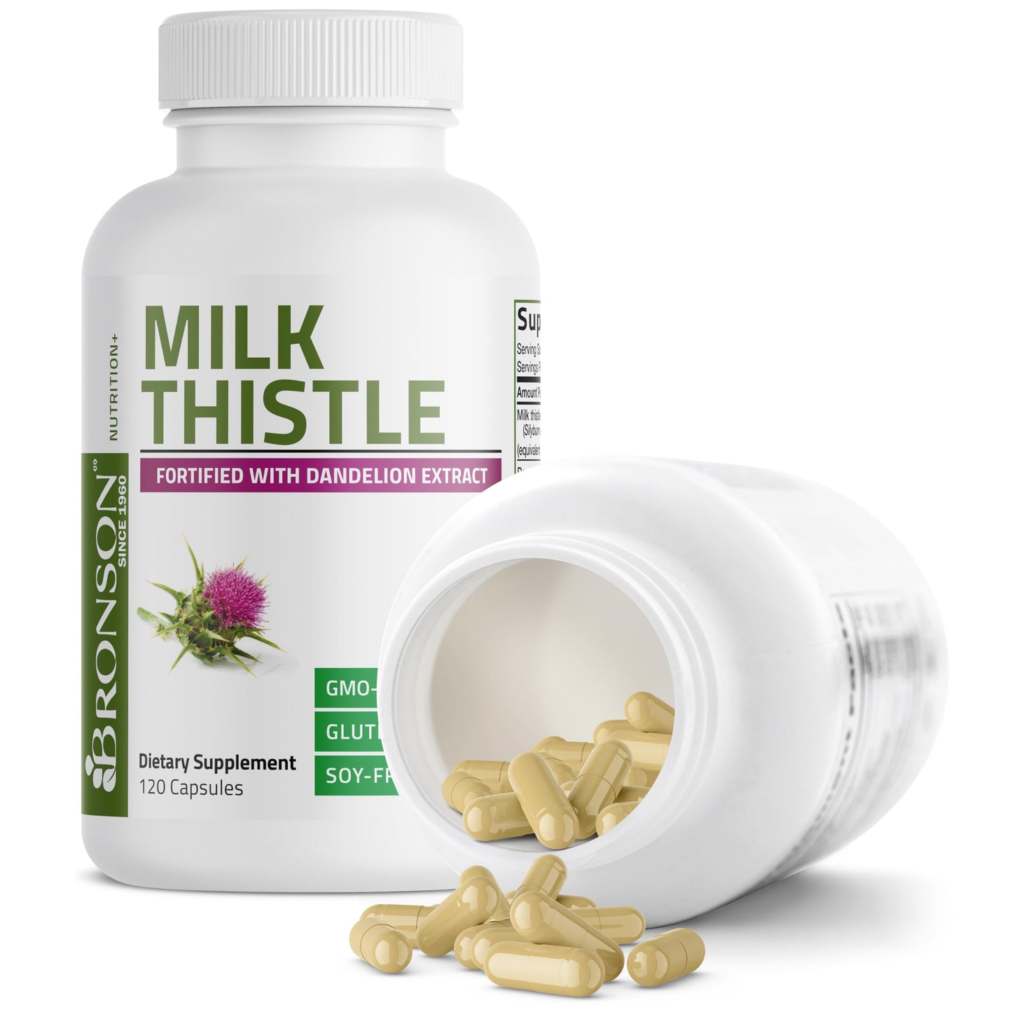 Bronson Milk Thistle Silymarin Marianum & Dandelion Extract, 120 Capsules | 2-in-1 Liver Cleanse, Health, Detox & Antioxidant Support, Non-GMO, Gluten-Free, Soy-Free