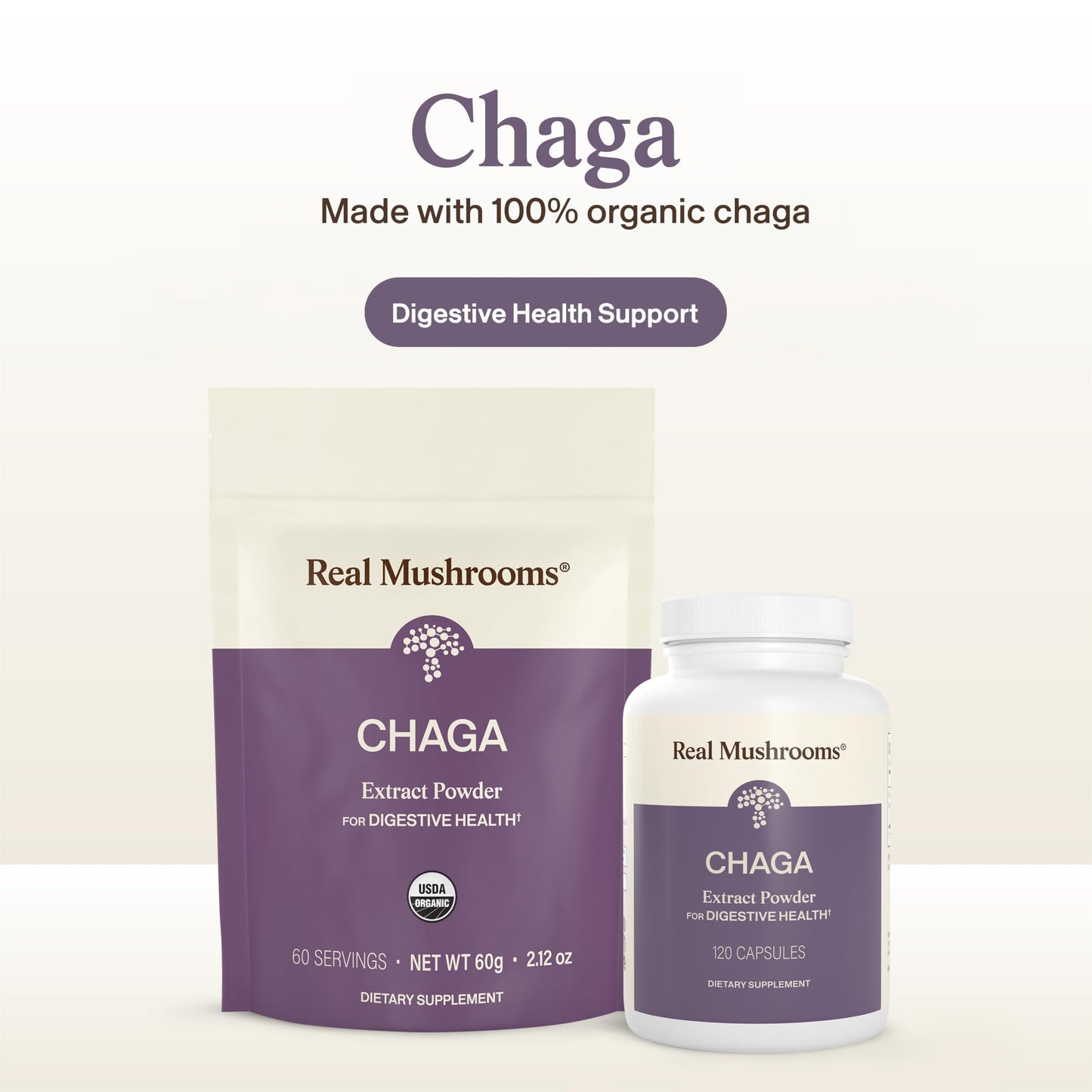 Real Mushrooms Chaga Mushroom Powder – Organic Chaga Extract from Fruiting Body – for Daily Wellness & Energy Support – Vegan, Non-GMO, 60 Servings Mushroom Supplement