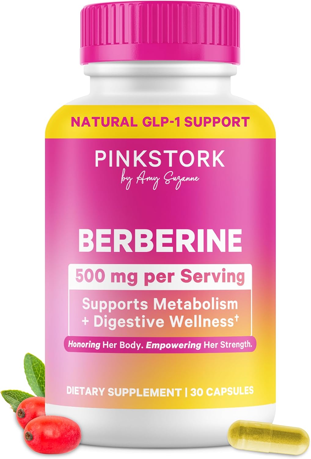 Pink Stork Berberine 500 mg, AMPK Metabolic Activator for Women, 30 Count | Metabolism + Gut Health Support for Women, Third-Party Tested, Vegan, Non-GMO