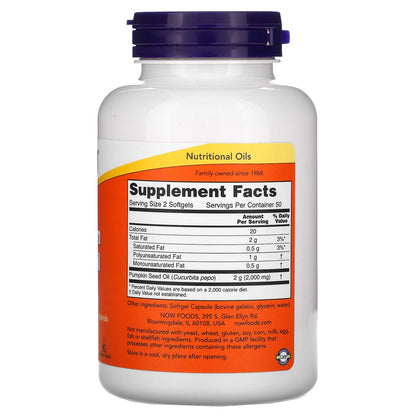 NOW Supplements, Pumpkin Seed Oil 1000 mg with Essential Fatty Acids and Phytosterols, Cold Pressed, 200 Softgels