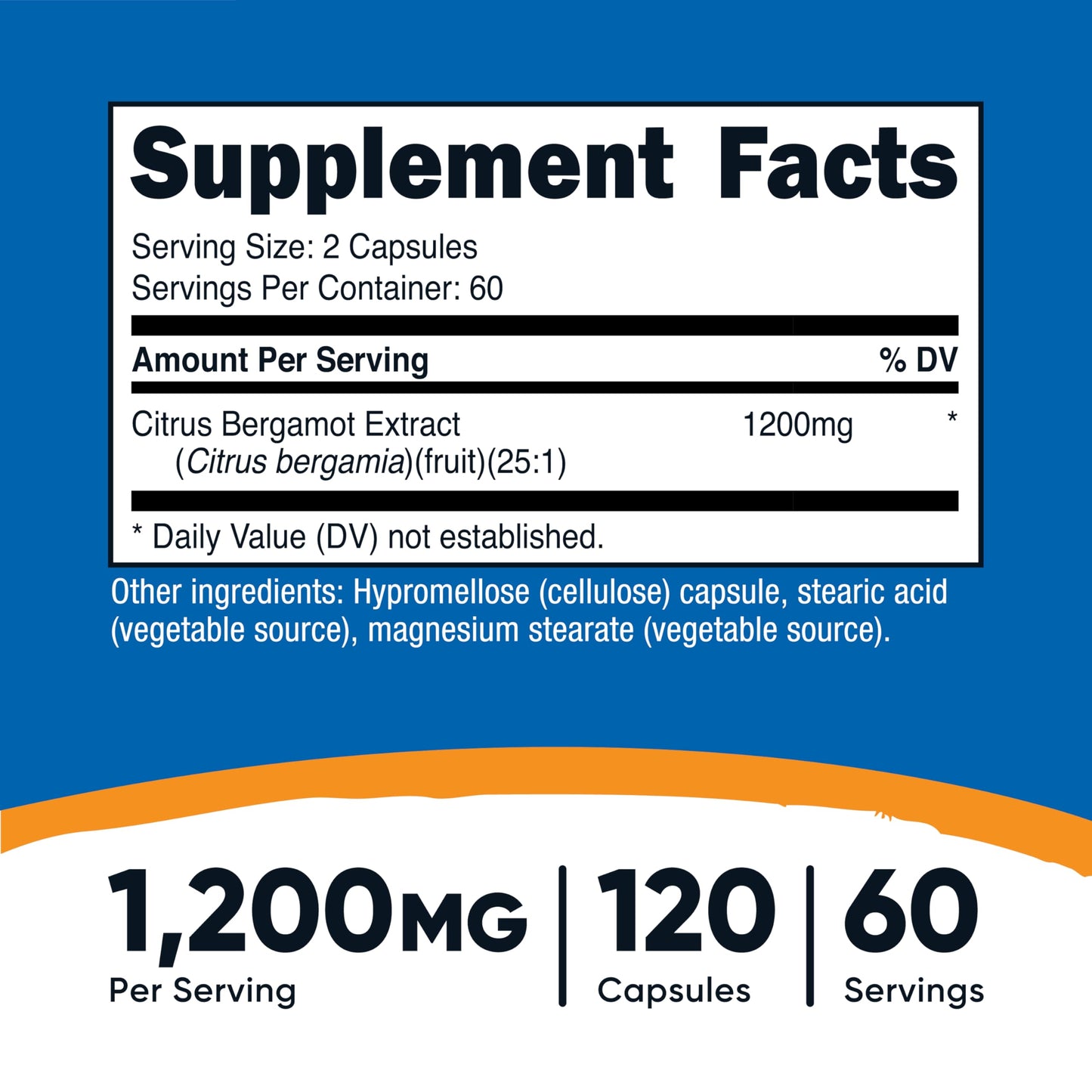 Nutricost Citrus Bergamot Capsules 1,200mg, 120 Capsules, 60 Servings | 25:1 Bergamot Extract, Gluten Free, Vegan, GMO-Free