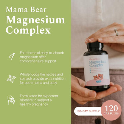 Mama Bear Magnesium Complex Supplement, 120 Capsules | 4 Forms - Glycinate, Citrate, L-Threonate & Elemental, Plus Nettles & Spinach Support Nutrition, Calm & Skeletal & Brain Health