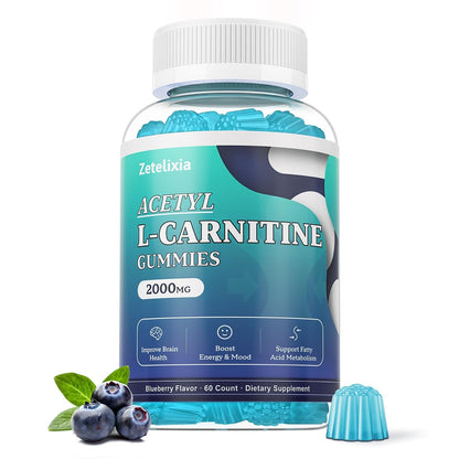 2 Pack Sugar Free Acetyl L-Carnitine Gummies, L-Carnitine Supplement for Women & Men, with Vitamin C & B12, ALCAR for Energy, Brain & Heart Health Support, Vegan, Non-GMO, 120 Count