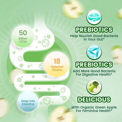 VivoNu Viginal Probiotic for Women, Women Probiotic Gummies, Feminine Balance Gummies, Green Apple Probiotics for Woman Vaginigal Health, Yeast Ph Balance