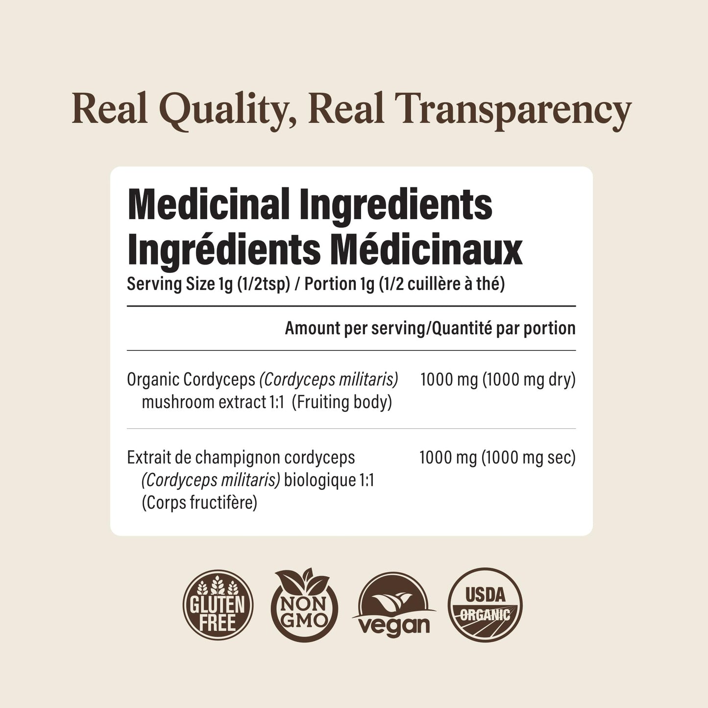 Real Mushrooms Cordyceps Mushroom Powder - Organic Cordyceps Powder Mushroom Energy and Wellness Support - Rich in Beta Glucans - Non-GMO, Vegan Supplement, 60 Servings