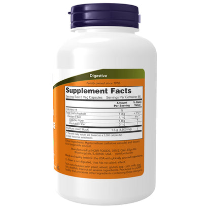 NOW Foods Supplements, Psyllium Husk Caps 500 mg, Non-GMO Project Verified, Natural Soluble Fiber, Intestinal Health*, 500 Veg Capsules
