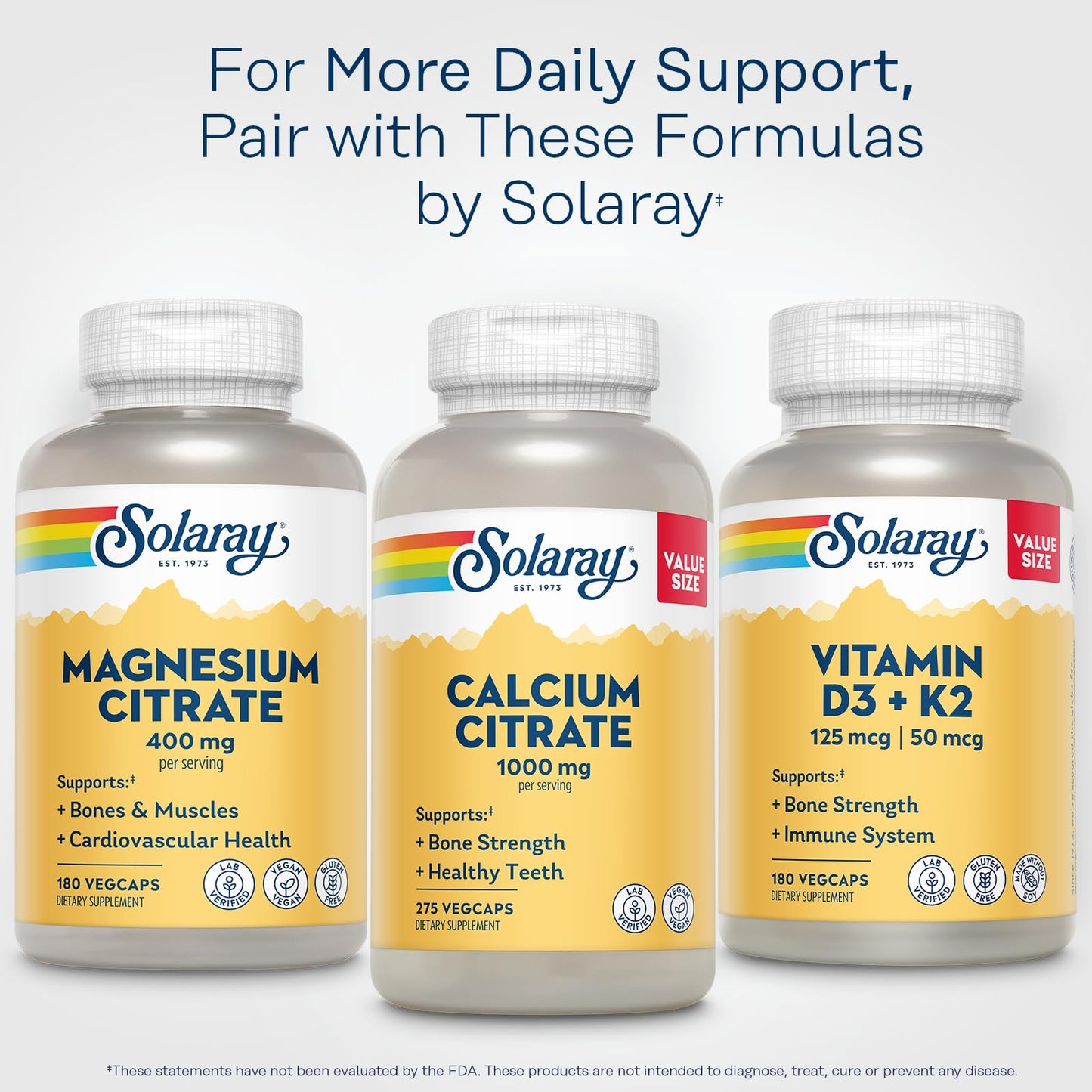 SOLARAY Magnesium Citrate 400mg - Magnesium Supplement - Bone Health, Muscle, Relaxation and Heart Health Support - Vegan, Gluten Free - 60 Servings, 180 VegCaps