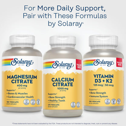 SOLARAY Magnesium Citrate 400mg - Magnesium Supplement - Bone Health, Muscle, Relaxation and Heart Health Support - Vegan, Gluten Free - 60 Servings, 180 VegCaps