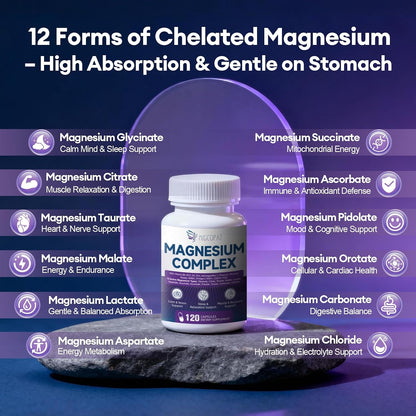 Migcopat Magnesium Complex w/Magnesium Glycinate, Malate, Citrate | 24-in-1 Magnesium Supplement w/Ashwagandha, L-Theanine & NAD+ | Supports Calm, Energy, Muscle & Sleep | Non-GMO, 120 Vegan Caps