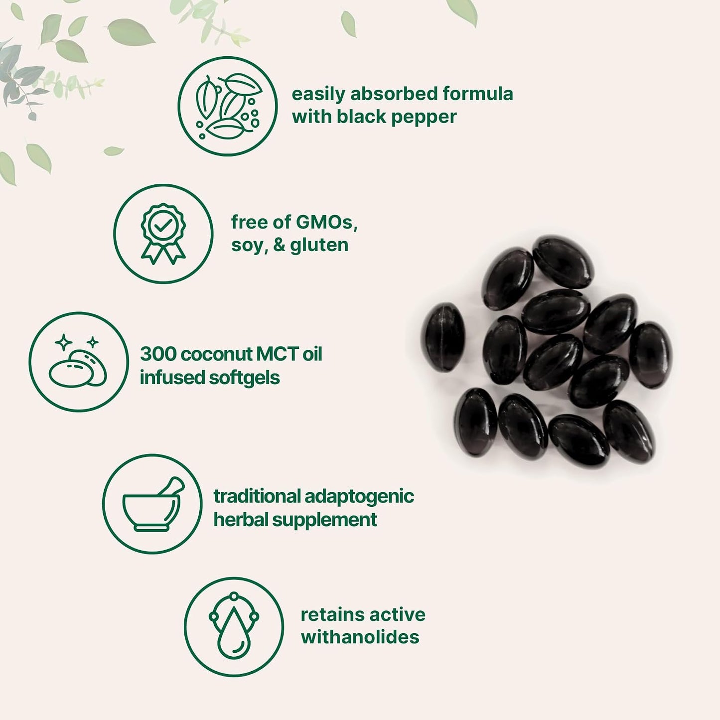 Micro Ingredients Ashwagandha Supplement with Black Pepper | 300 Coconut MCT Oil Softgels | High Potency Root Extract | Better Absorption | Non-GMO