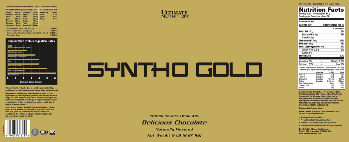 Ultimate Nutrition Syntho Gold Time Release Casein Protein Powder with Milk Egg