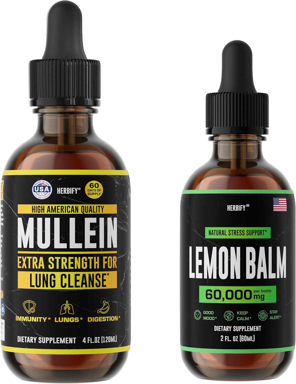 HERBIFY Bundle - Mullein Leaf Extract & Lemon Balm - Respiratory Support & Brain Support