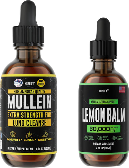 HERBIFY Bundle - Mullein Leaf Extract & Lemon Balm - Respiratory Support & Brain Support
