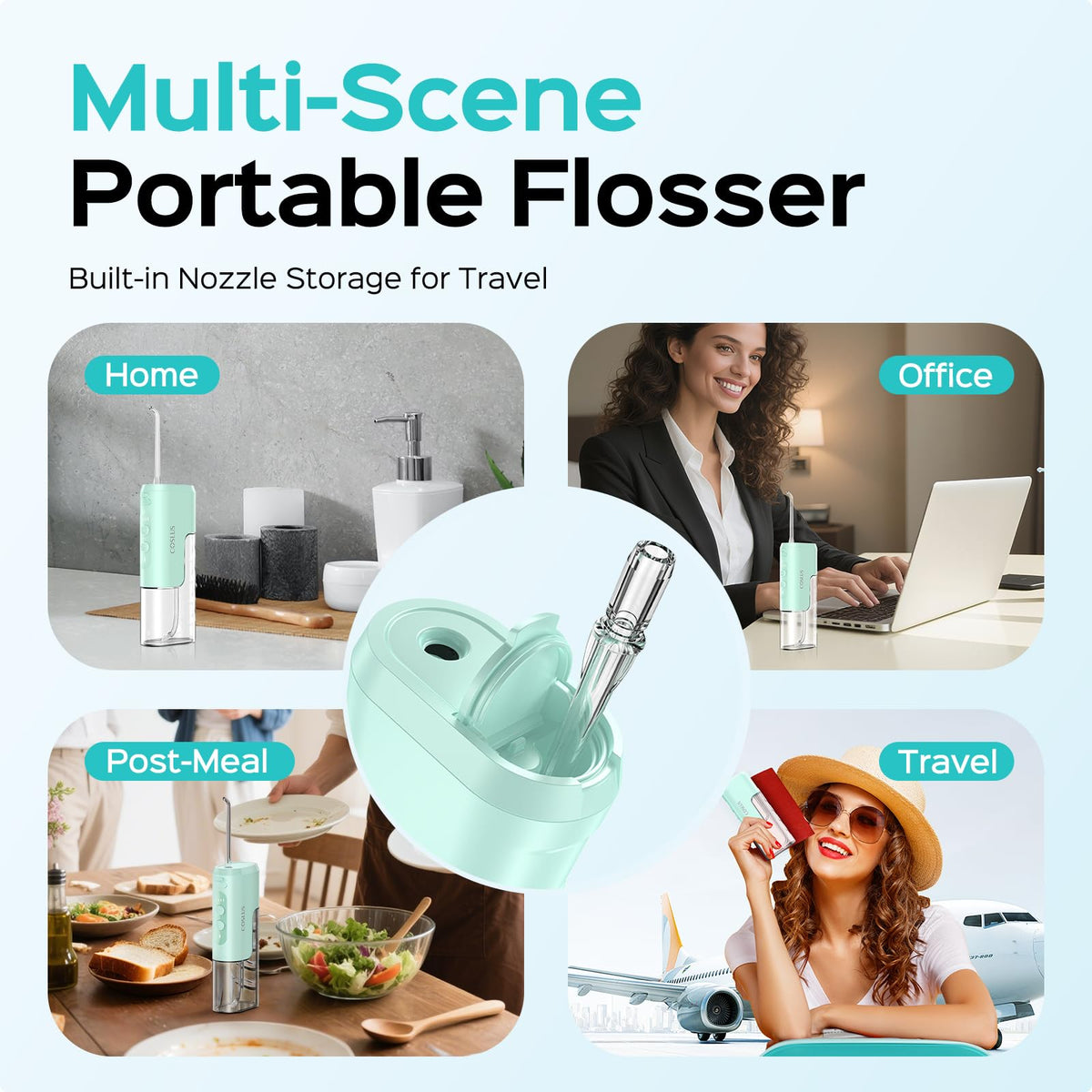 COSLUS T40 Mini Water Flosser for Travel, Portable Compact Design, Balck