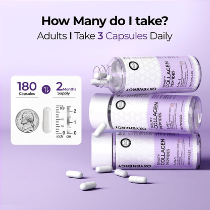OxyEnergy Collagen Peptides Capsules for Women, Hydrolyzed Collagen Supplements with Elastin Peptides, 60 Collagen Pills to Promotes Hair, Nail, Skin, Capsulas