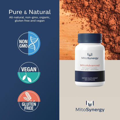 MitoAdvanced BioCopper1 Cu1 (Cunermuspir) - Bioavailable Copper Mitochondrial Cocktail with Coq10, Thiamin, Ribose, Folate, Choline and Pantothenic Acid - Anti-Aging, Anti-Graying - 120ct
