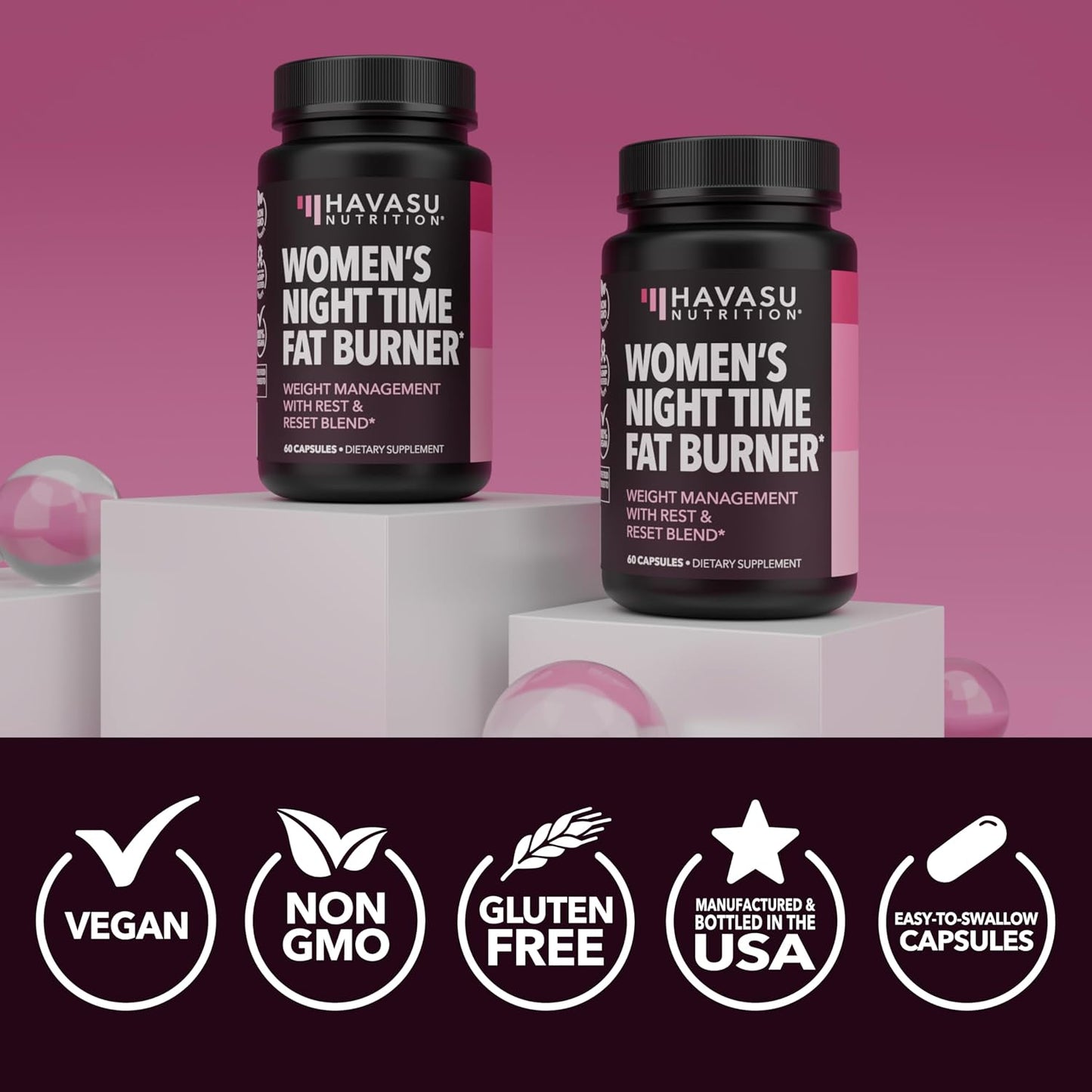 Night Time Fat Burner for Women, Belly Fat & Weight Loss Support, 60 Count | Appetite Suppressant and Overnight Metabolism Booster with Melatonin for Women, Vegan, Gluten Free, 60 Servings