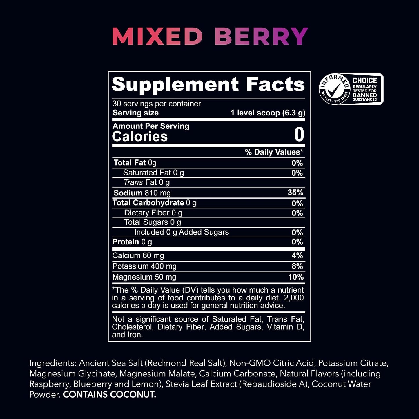 REDMOND Re-Lyte Electrolyte Drink Mix, Mixed Berry, 30 serving SMALL 6.88oz jar