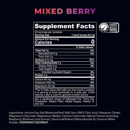 REDMOND Re-Lyte Electrolyte Drink Mix, Mixed Berry, 30 serving SMALL 6.88oz jar