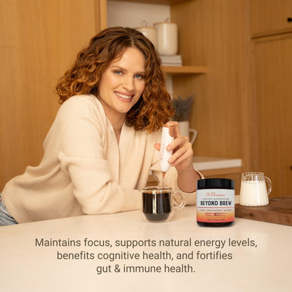 Live Conscious Beyond Brew - Coffee Alternative - Low Caffeine - Mushroom Complex w/Lion’s Mane, Reishi, Cordyceps & Chaga for Sustained Focus, Energy & Immunity - w/Prebiotics & Probiotics - 30