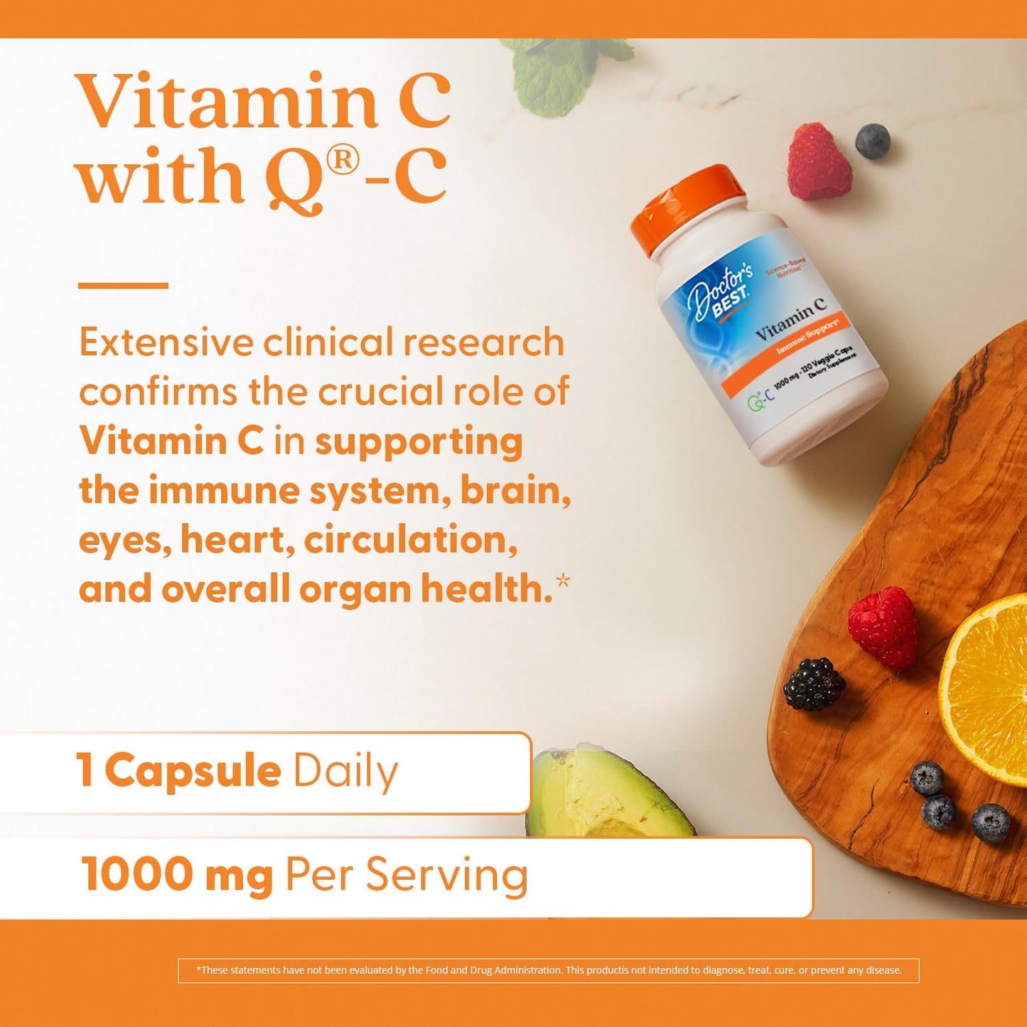 Doctor's Best Vitamin C 1000mg Supplement for Men & Women - Vegan Vitamin C Capsules as Q-C Ascorbic Acid, Immune Health Support for Adults, Non GMO, Gluten Free, Soy Free - 120 Veg Caps