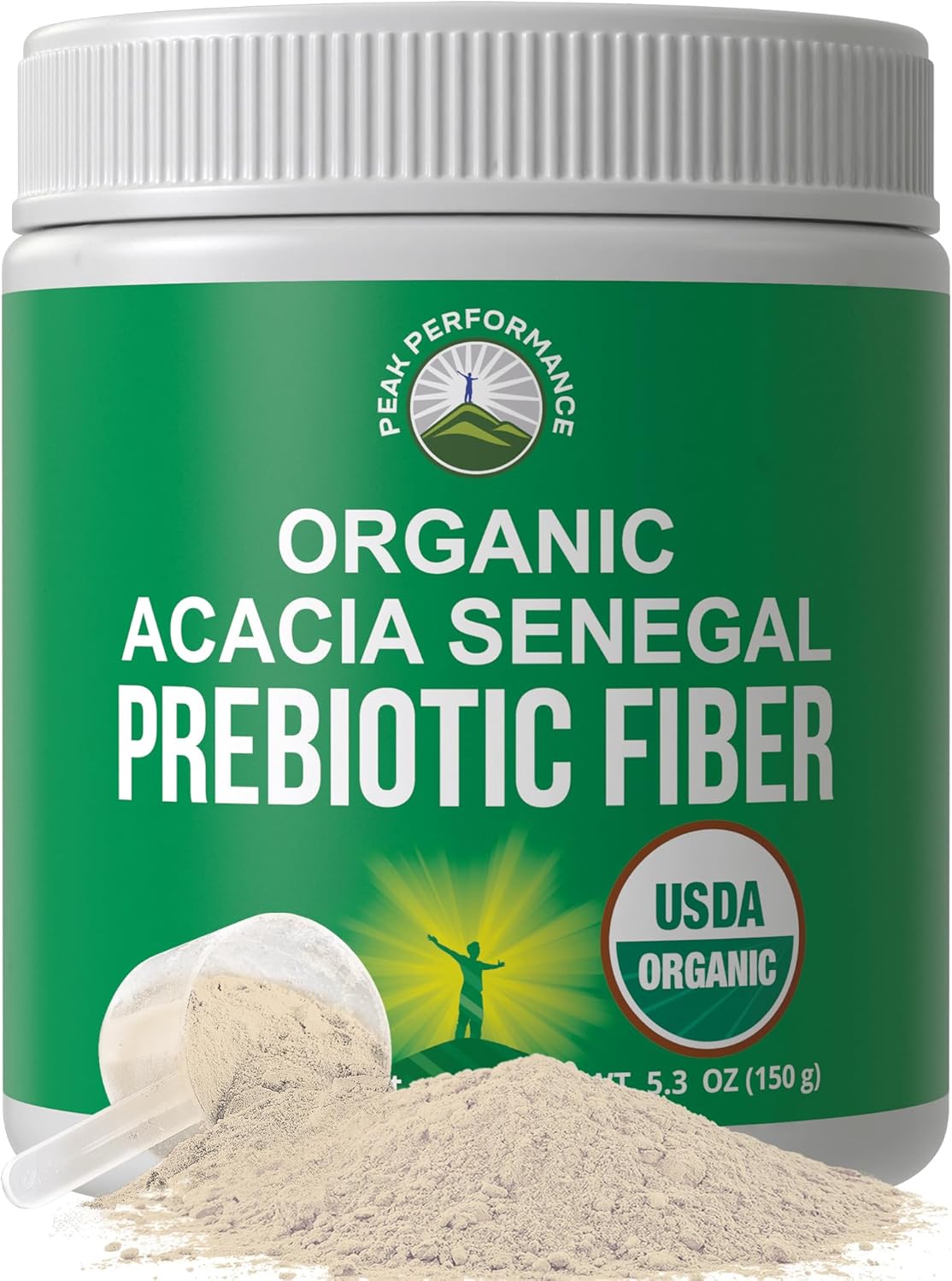 Peak Performance Organic Acacia Senegal Prebiotic Fiber Powder - Unflavored USDA Plant Based Soluble Vegan Prebiotics Gut Health Supplement with Digestive Enzymes 5 oz