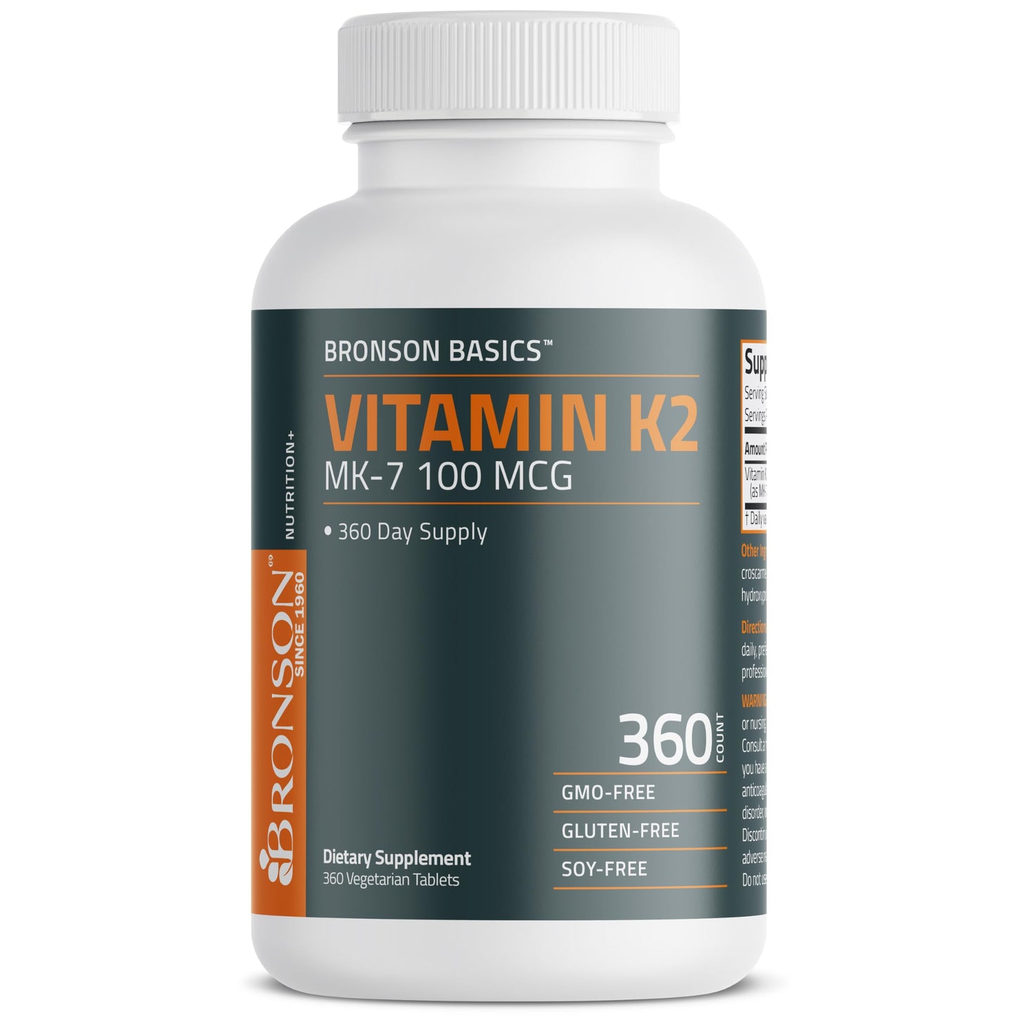Bronson Vitamin K2 MK-7 100 MCG, K2 as MK7 Menaquinone, Bone Support Non-GMO, 120 Tablets