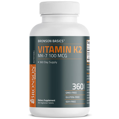Bronson Vitamin K2 MK-7 100 MCG, K2 as MK7 Menaquinone, Bone Support Non-GMO, 120 Tablets