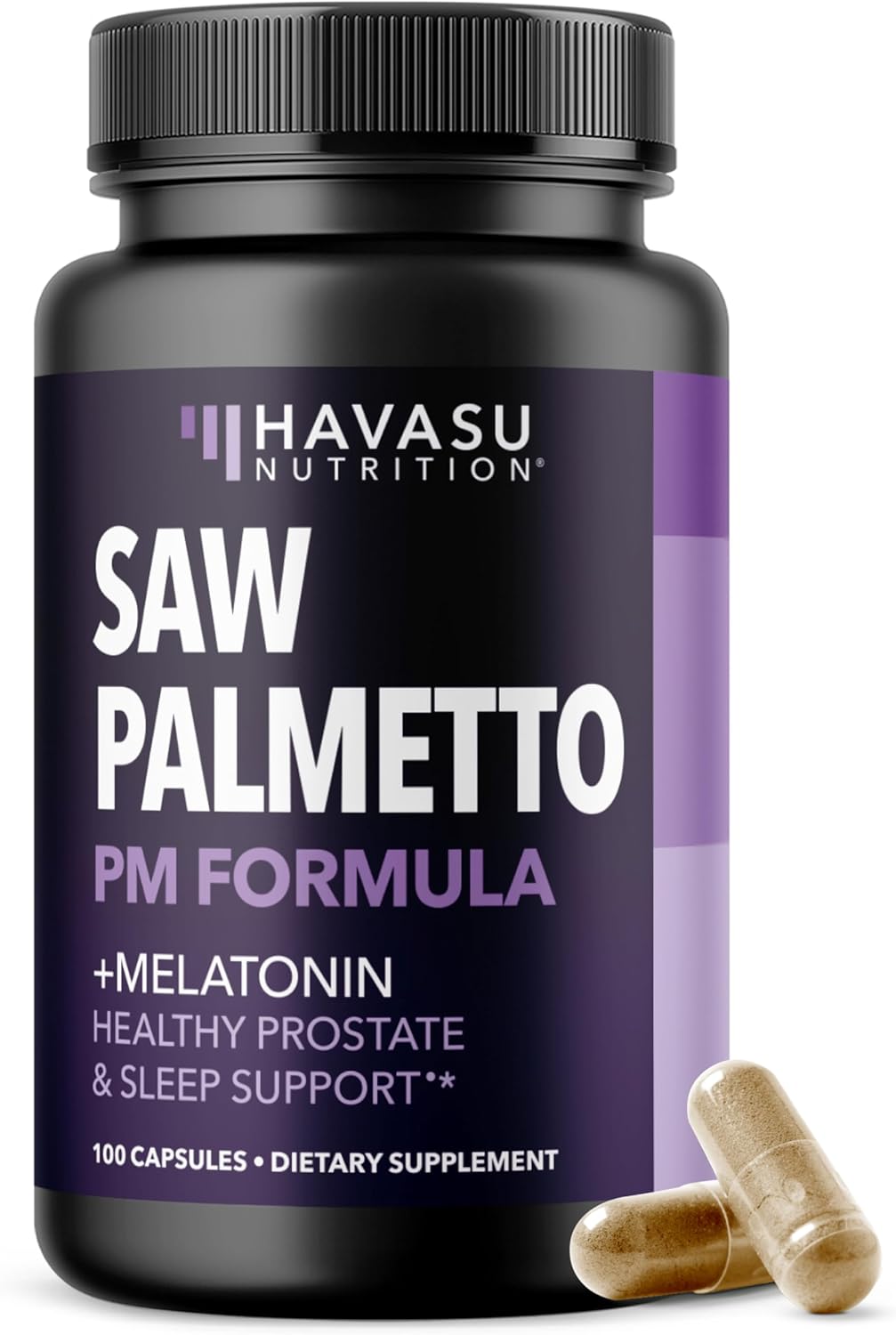 Saw Palmetto PM for Men w/ Melatonin, Night Time Bladder Support, 100 Count | Vegan, Non-GMO Saw Palmetto Extract & Melatonin to Reduce Urinary Frequency, Prostate Health Supplement, 100 Servings