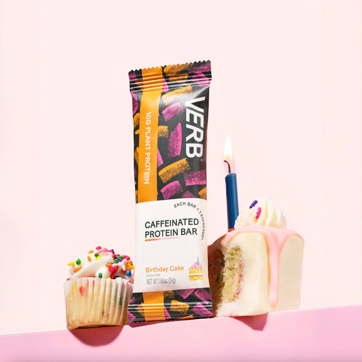 Verb Energy - Birthday Cake Caffeinated Protein Bars - 190-Calorie Low Sugar 10g Protein