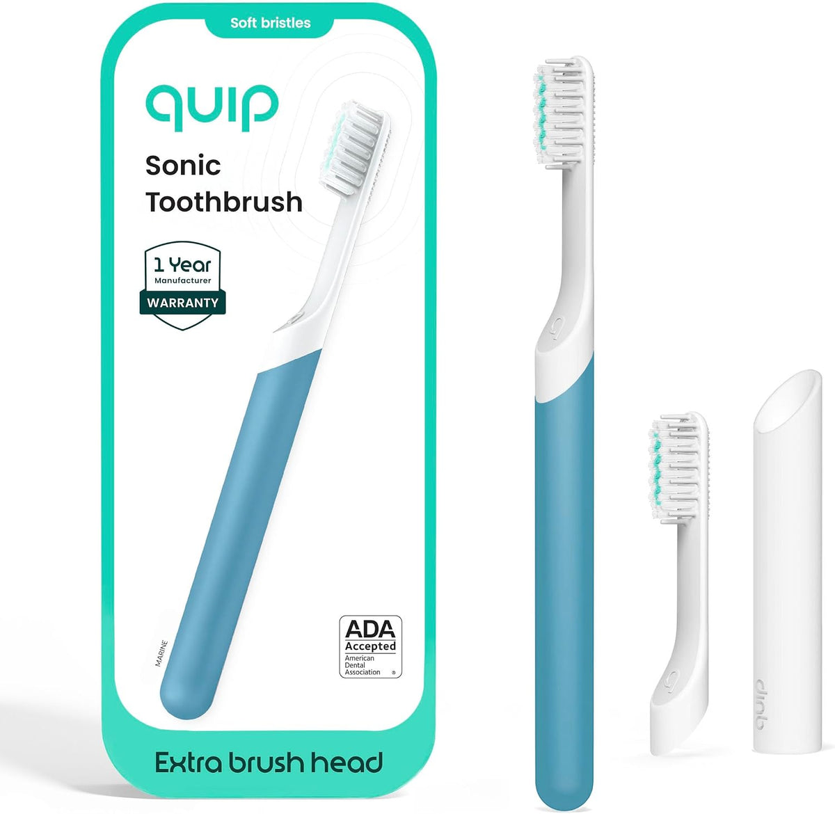 Quip Sonic Electric Toothbrush for Adults, Extra Brush Head, Marine Blue