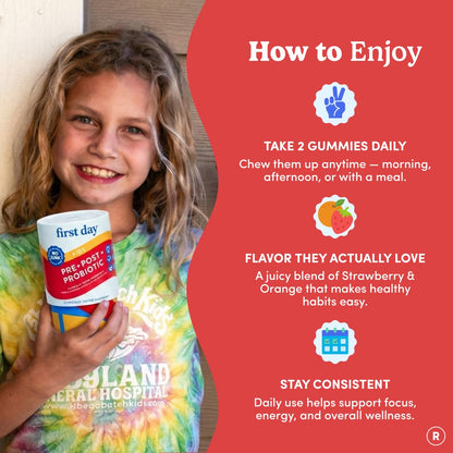 FIRST DAY Probiotic for Teens Ages 13-18, 3-in-1 Gummies, 60ct
